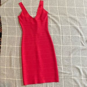 Red, body hugging Herve Leger.